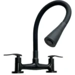 Grifería cocina canilla doble comando Mozart Seúl pico cono flexible color negro para mesada