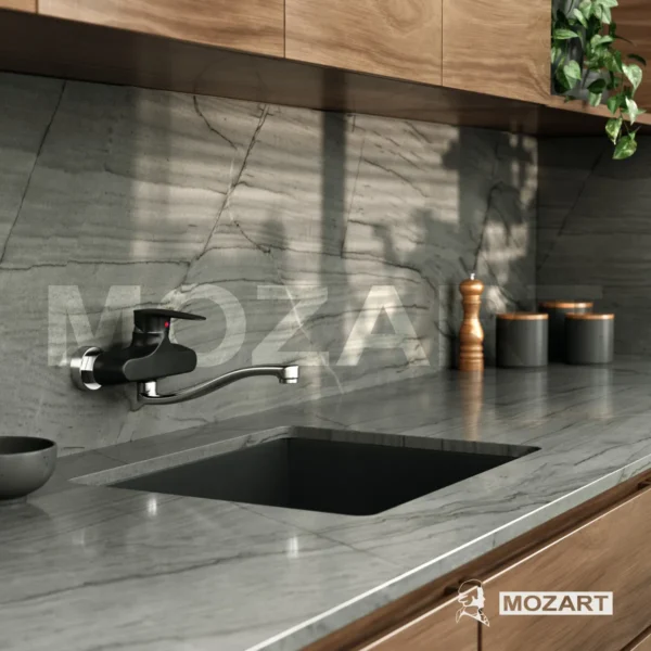 Grifería cocina negra canilla monocomando Mozart Doha ABS de pared 7491