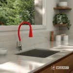 Grifería cocina canilla monocomando Mozart Seúl premium para mesada pico flexible cono color rojo 8221