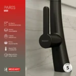 Grifería Cocina Canilla Monocomando Mozart Paris Premium Para Mesada Con Rociador Extraíble Color Negro 7076 - Imagen 3