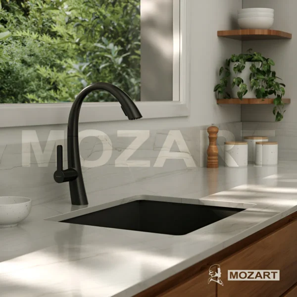 Grifería Cocina Canilla Monocomando Mozart Paris Premium Para Mesada Con Rociador Extraíble Color Negro 7076