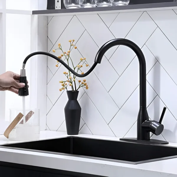 Grifería Cocina Canilla Monocomando Mozart Rio Premium Rociador Extraíble Color Negro 7178