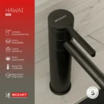 Grifería Lavatorio Canilla Monocomando Mozart Hawai Premium Alta Pico Giratorio Color Negro 7417 - Imagen 2