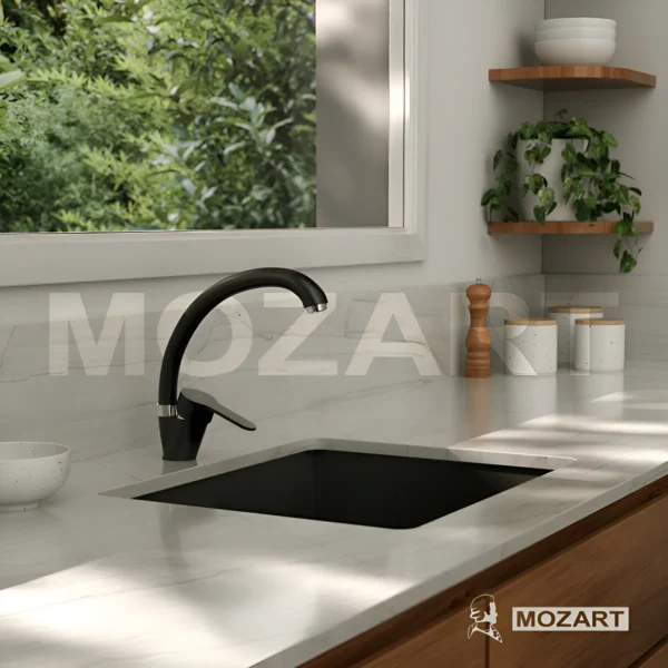 Grifería Cocina Canilla Monocomando Mozart Madrid Mesada Pico Cisne Color Negro 7584