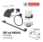 Kit Accesorio Baño Acero Inoxidable 6 Piezas Mozart Niza Color Negro 9318