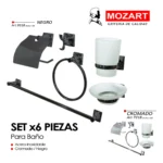 Kit Accesorio Baño Acero Inoxidable 6 Piezas Mozart Niza Color Negro 9318