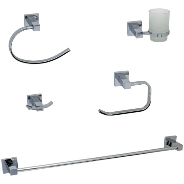 Kit Accesorio Baño Acero Inoxidable 5 Piezas Mozart Panamá Color Cromado 9581